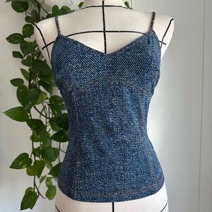 Denim-Effect Blue Spaghetti Strap Tank Top